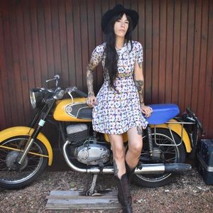 OOAK Vintage French 60s Mini Gogo Handmade Floral Print Skater Dress XS XXS